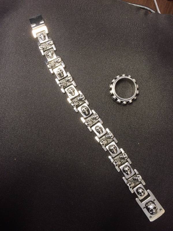 Mens Skull Bracelet & Ring Set