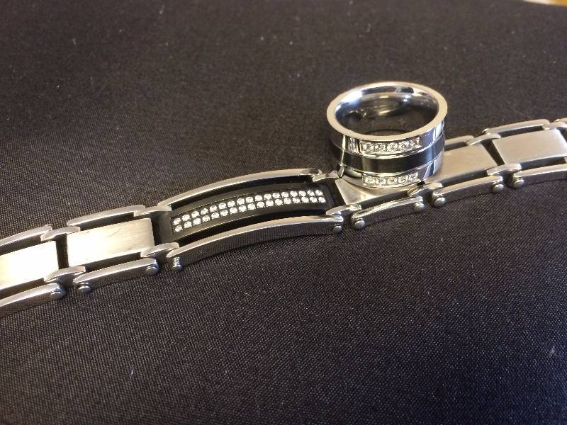 Mens Black & Silver CZ Set