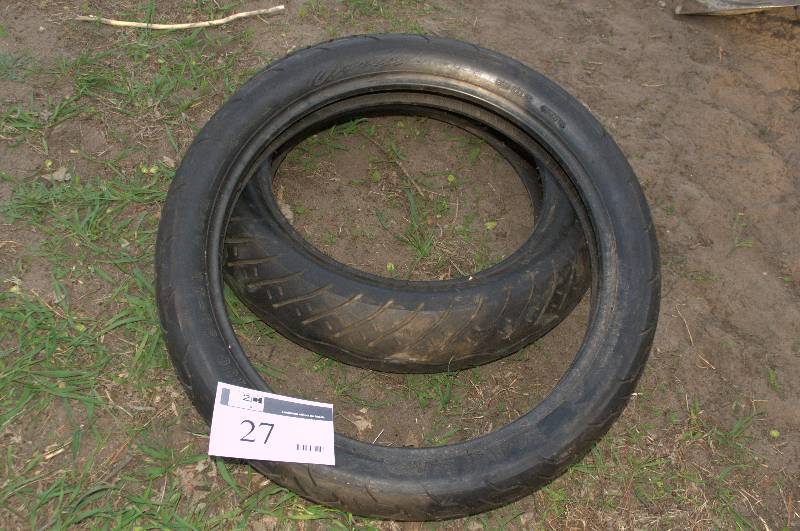 lot 27 image: SET OF MOTORCYCLE TIRES, SIZE 10090-19 AND 13090-16.