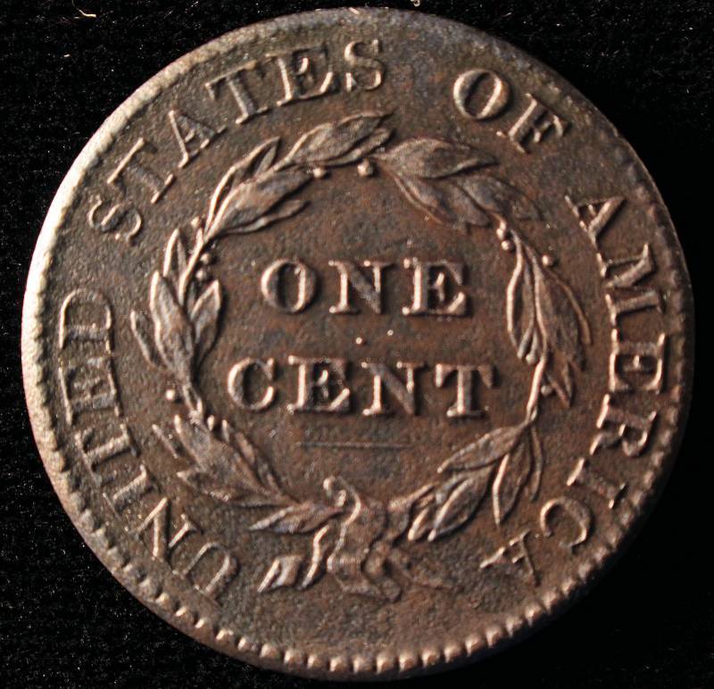 1825 CORONET HEAD LARGE CENT AU DETAILS