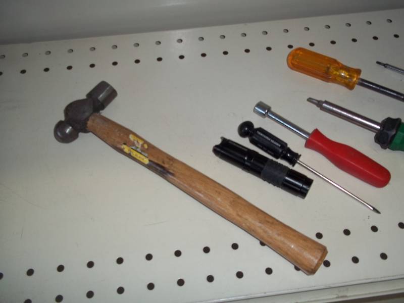 Tools, hammer, screwdrivers, flashlight...