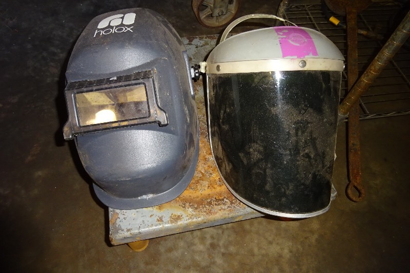 lot 53 image: 2 welding shields and table