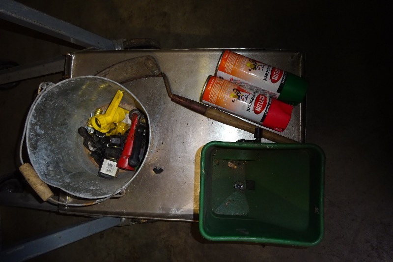 lot 143 image: Spray paint, hand fertilizer, garden sprayer, and misc.