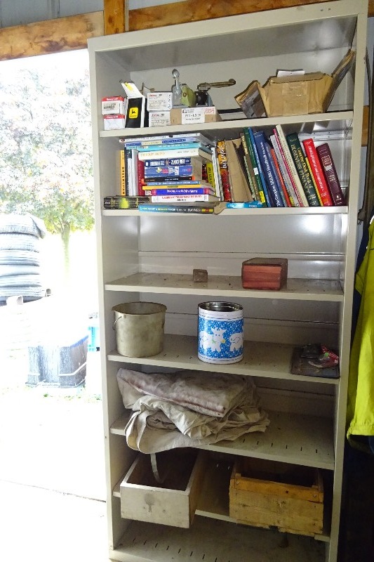 lot 151 image: Metal shelf with misc. items