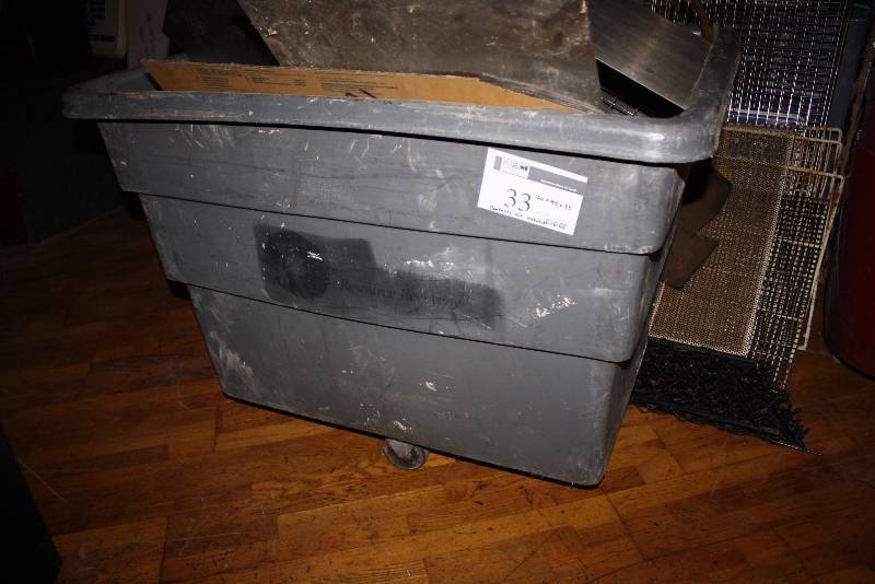 lot 33 image: Plastic Recycling Cart wWheels Contents Not Included 30 x 44 x 33.