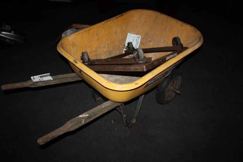 lot 47 image: Lot of (2) Including True Temper Wheel Barrow, Yellow Furniture Dolly w4 Wheels.