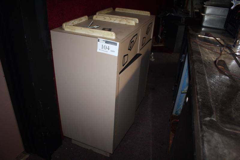 lot 104 image: Dual Trash Unit wTrash & Recycling Bins Spaces For Trays Above Swinging Doors 20 x 39.5 x 45.