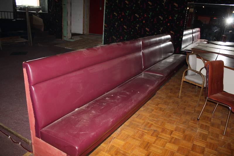 lot 123 image: Lot of (2) Red Vinyl Booths wWood Style Backings 25 x 100 x 41.5.