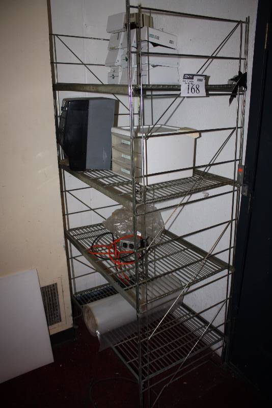 lot 168 image: Metal Wire Grate Lot Includes Metal Wire Grate, 24 x 36 x 74.5 Plastic Organizers Soap Dispensers And More.