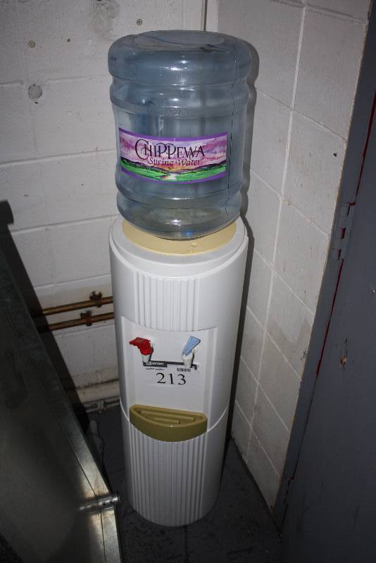 lot 213 image: Culligan Water Cooler w5 Gallon Poly Carbonate Water Jug HotCold Taps.