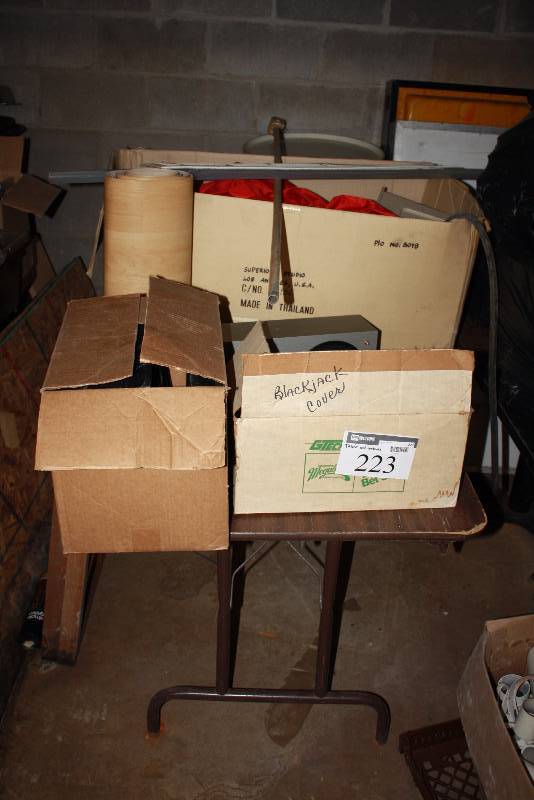 lot 223 image: Table Lot Including Folding Table Cash Drawer Speakers wDual Cones And More.