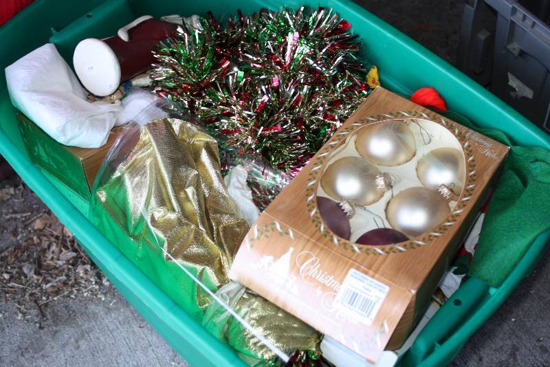 lot 248 image: Box Lot of Christmas Decorations Including Christmas Bulbs Tinsle Decorations And More.