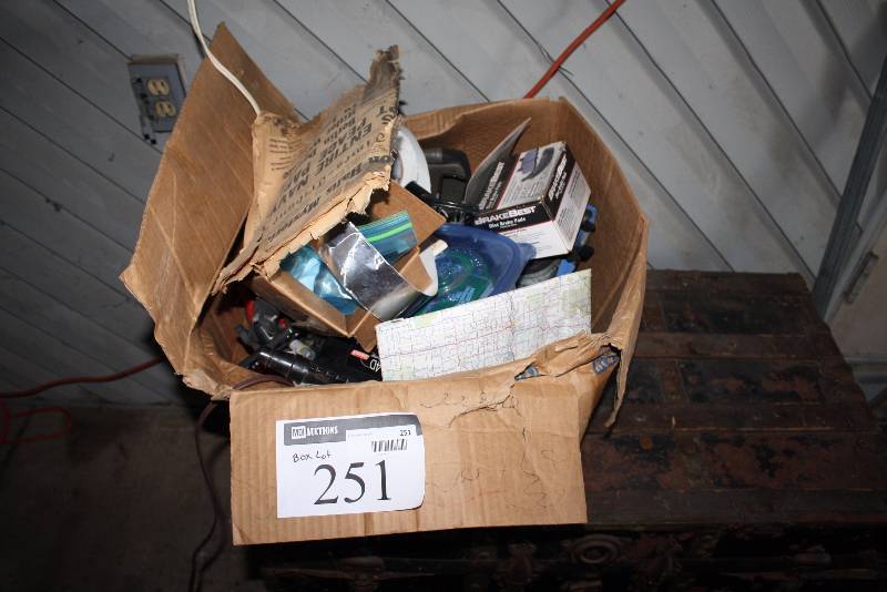 lot 251 image: Box Lot Including Brake Best Disc Brake Pads Socket Set Air Pump And More.