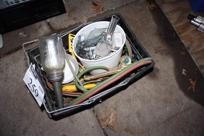 lot 259 image: Box Lot Including Welding Tools Gauge Bin Of Miscellaneous Hardware And More.