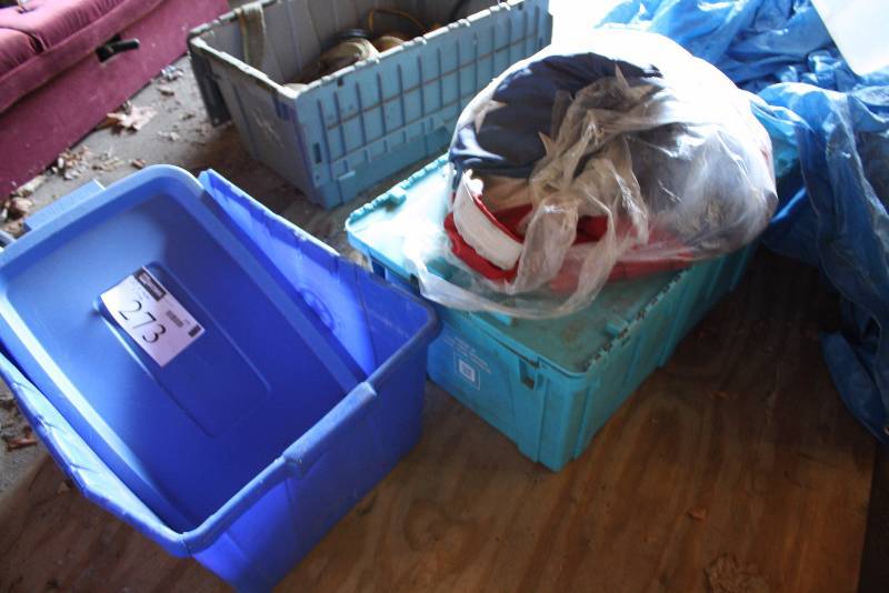 lot 273 image: Container Lot of (3) Including Plastic Totes (2) American Flag (1).