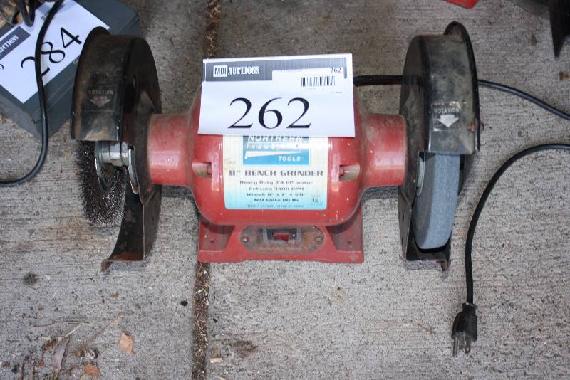 lot 262 image: Northern Industrial Tools 8 Bench Grinder Heavy Duty 34HP Motor Delivers 3400 Rpm 8 x 1 x 58.
