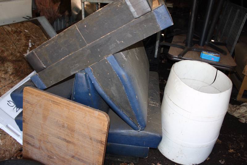 lot 275 image: Floor Lot Including Books Vinyl Restaurant Seats For Booths BlackRed Vinyl Upholstered Chairs wMetal Frames And More.