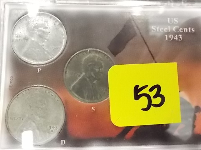 Set Of US Steel Cents 1943 P,D,S