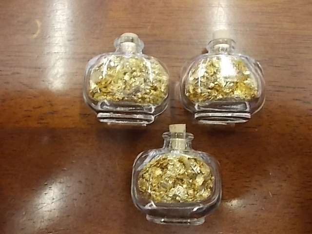 3 Glass Bottles Of Gold Flake No Gaurantee Of Quality Or Quantity