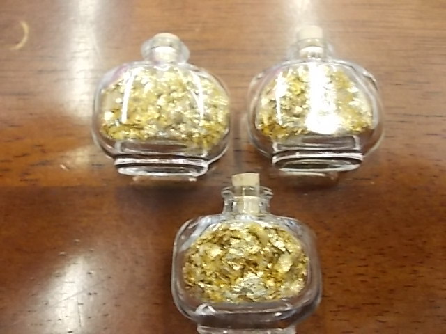 3 Glass Bottles Of Gold Flake No Gaurantee Of Quality Or Quantity