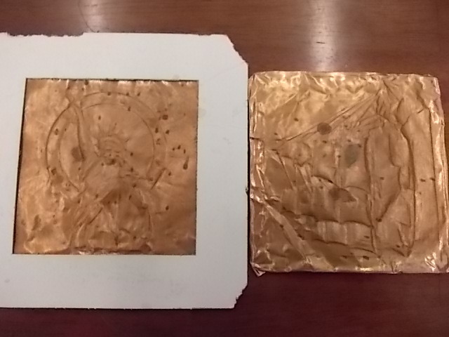 2-4x4 Hand Tooled Copper Tiles (Liberty & Ship)