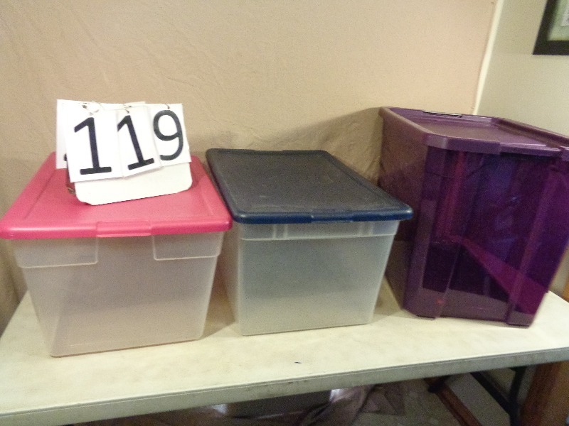 lot 119 image: 3 Assorted Totes with Lids