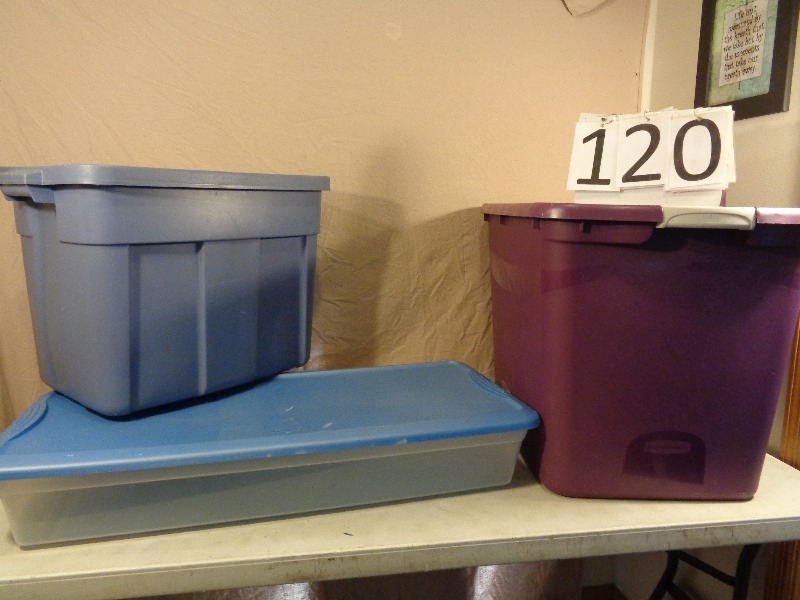 lot 120 image: 3 Assorted Storage Containers with Lids