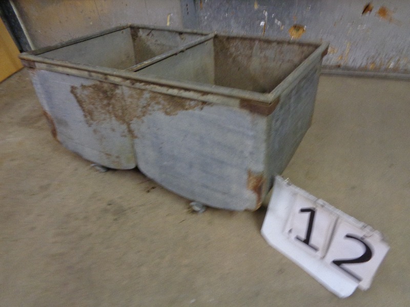 lot 12 image: Galvanized Double Was Sink with Drains