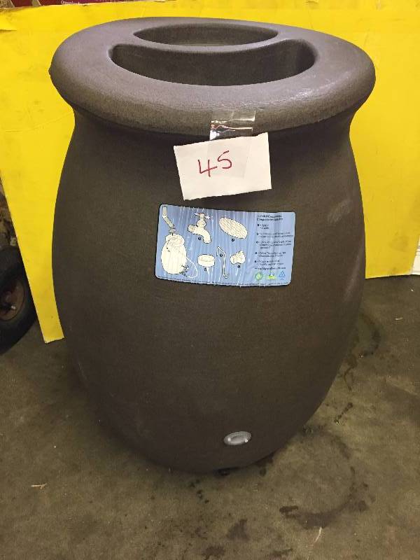 lot 45 image: Castilla Brownstone 50 gal. Decorative Rain Barrel with Planter