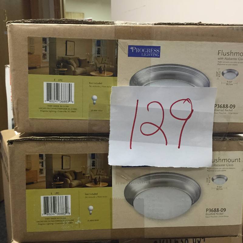 lot 129 image: Lot of 2 Alabaster Glass Collection 1-Light Brushed Nickel Flushmount