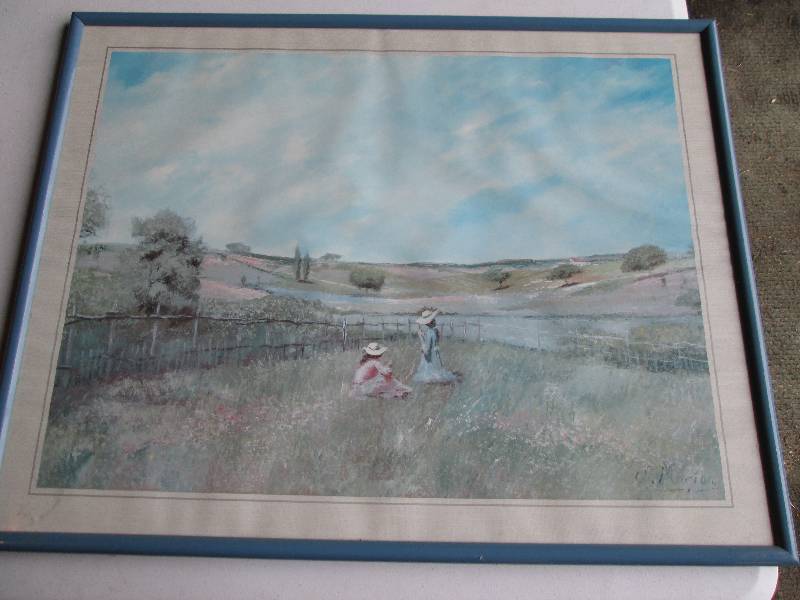 Framed meadow scene, 28 x 22...