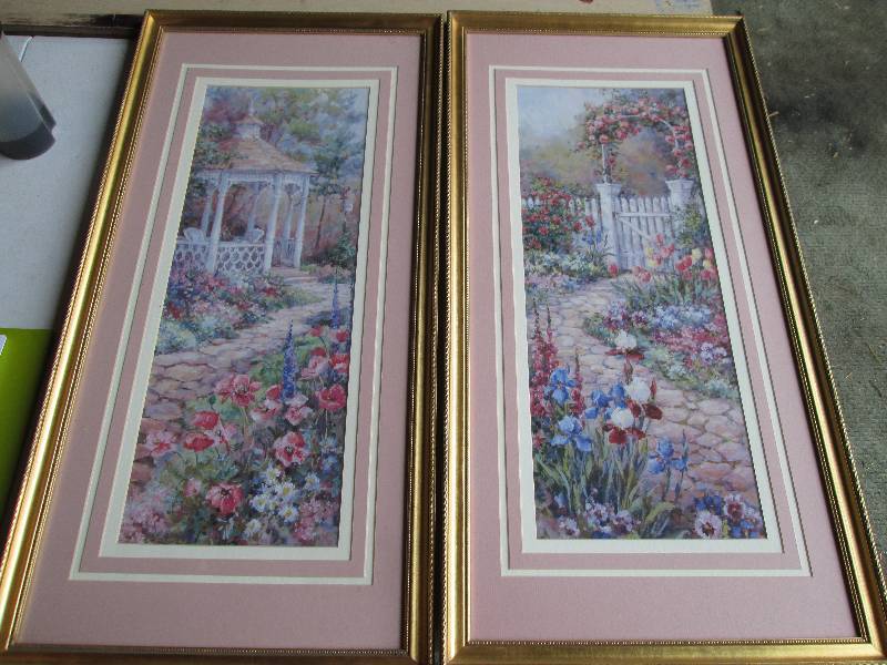 Pair of framed garden scenes, 16 x ...