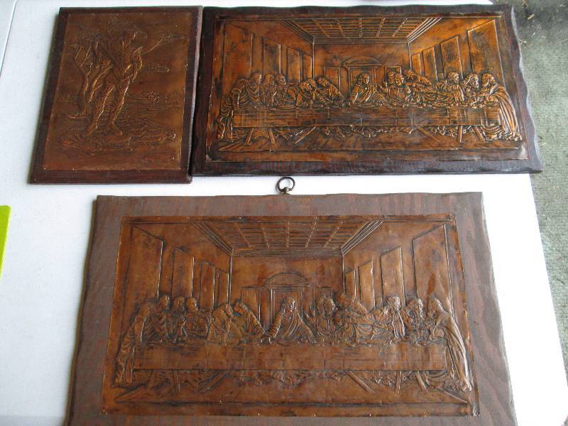 2 raised metal last supper scenes, ...