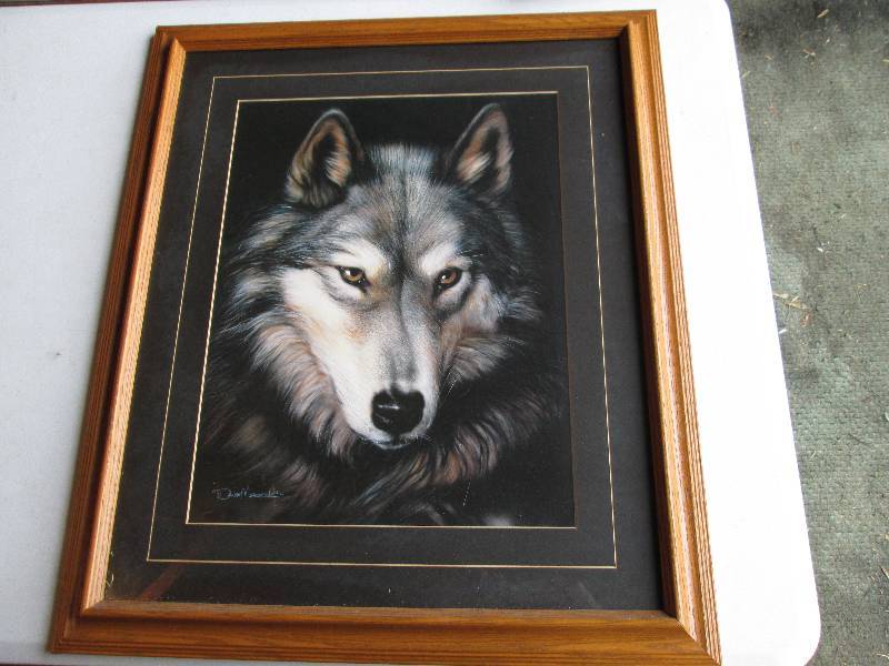 Framed matted wolf print by Dave Me...