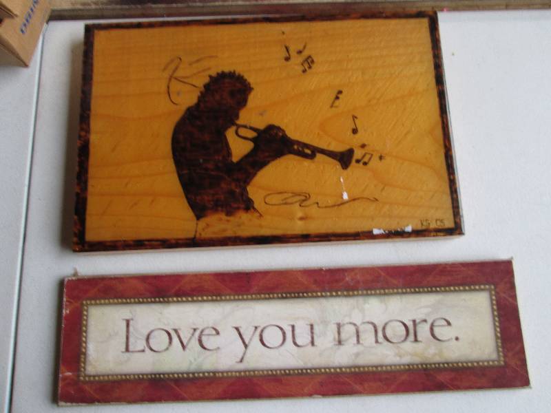Trumpet player on lacquered wood an...