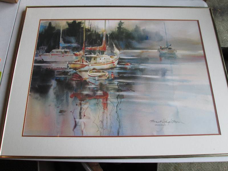 Anchored 34 x 26 inch framed art...