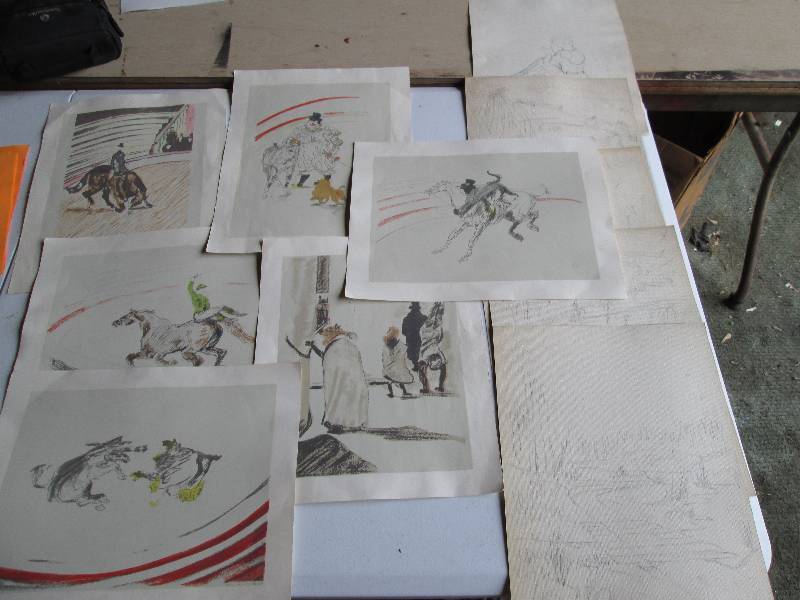 Lot of rodeo prints and pencil sket...