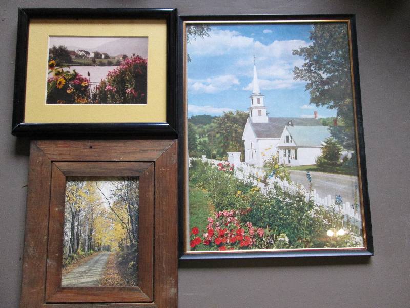 Framed church and building scenes...