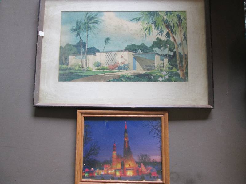 Framed building and ice sculpture, ...
