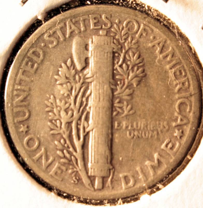1944 S MERCURY SILVER DIME VF