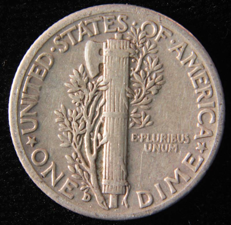 1938 D MERCURY SILVER DIME VF
