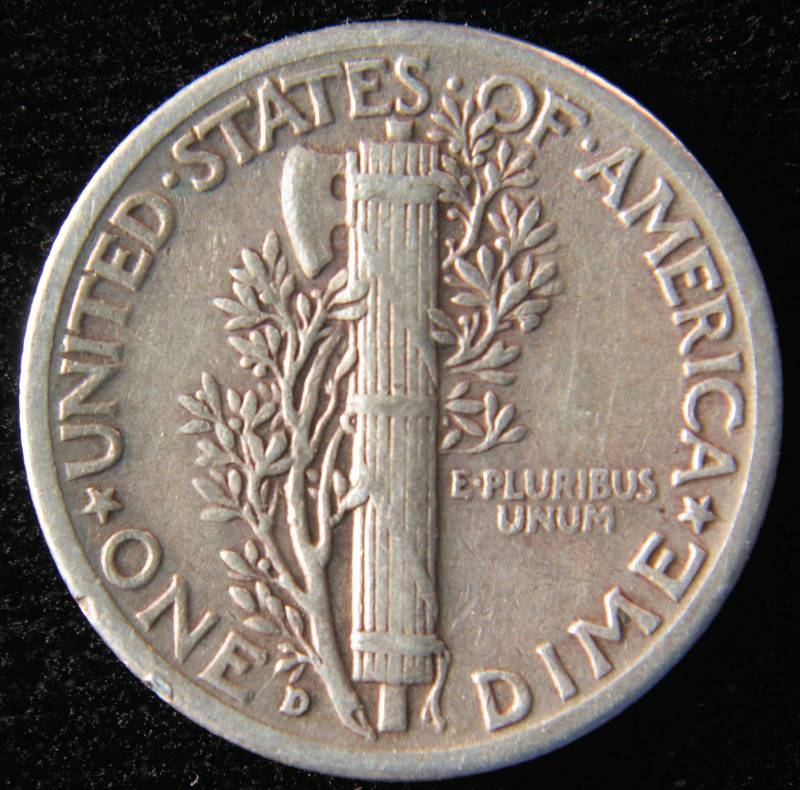 1943 D US MERCURY DIME VERY FINE