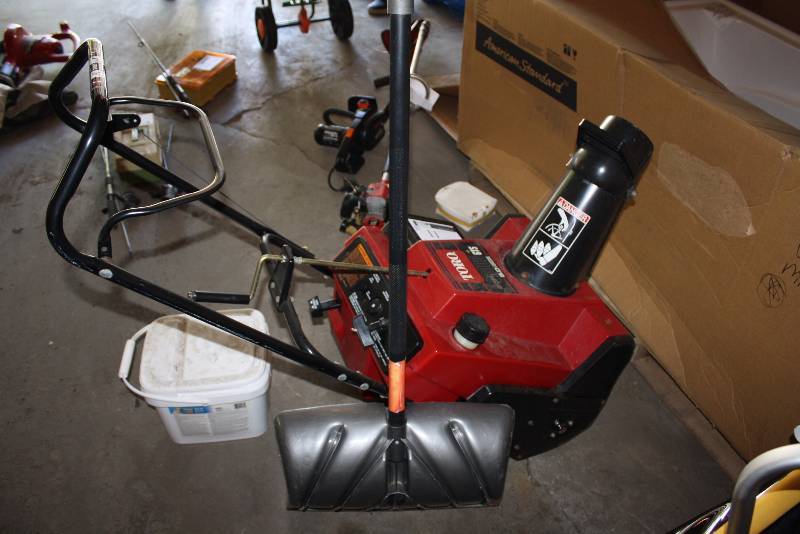 lot 11 image: Lot of (3) Including Toro CCR 3000GTS Snow Blower, Tested & Operational Snow Shovel Bucket Of Salt Crystals.