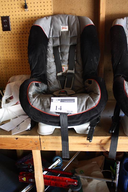 lot 14 image: Marathon Childrens Car Seat Black wGray Upholstery Belt Buckle 5-33Lbs Rear Facing Forward Facing Max 65 lbs.