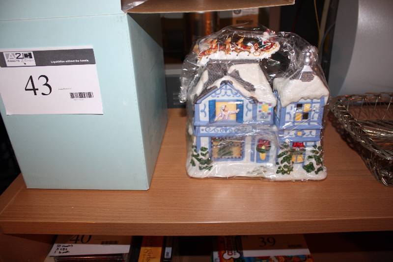 lot 43 image: Christmas Decoration House wClasping Roof To Reveal Sleeping Children & Toys.