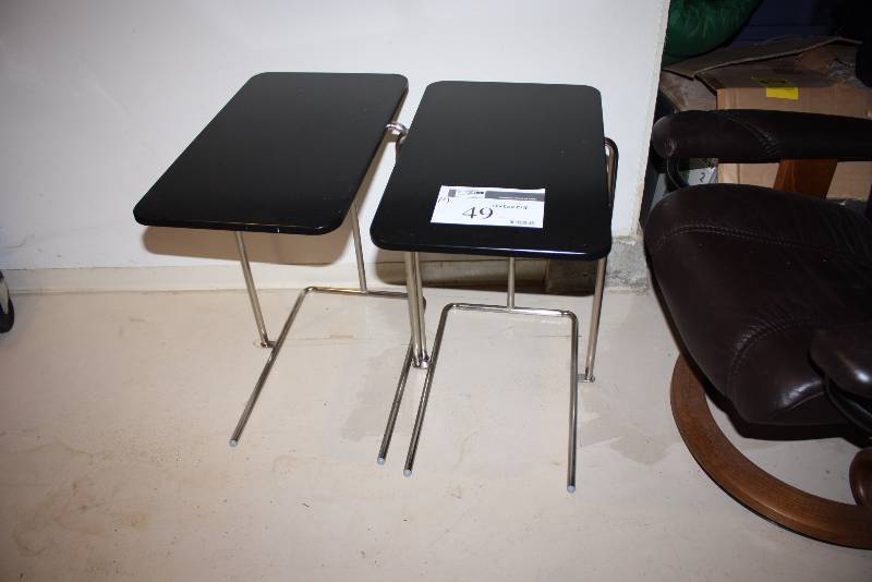 lot 49 image: Lot of (2) Slide In Desks Black wMetal Frame 12 x 20 x 21.5.