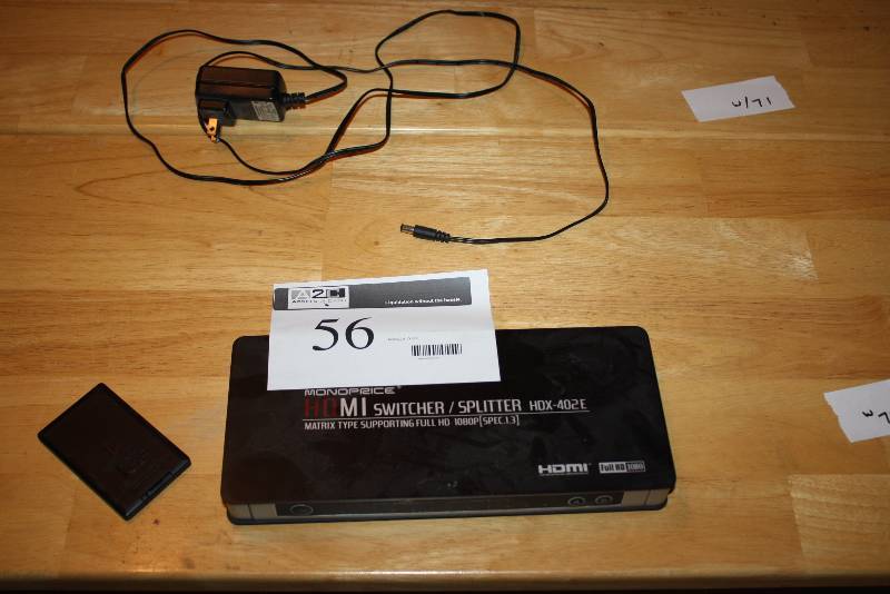 lot 56 image: Monoprice HDMI SwitcherSplitter HDX-402E Matrix Type Supporting Full HD, 1080P Spec 1.3 Incldues Cords.