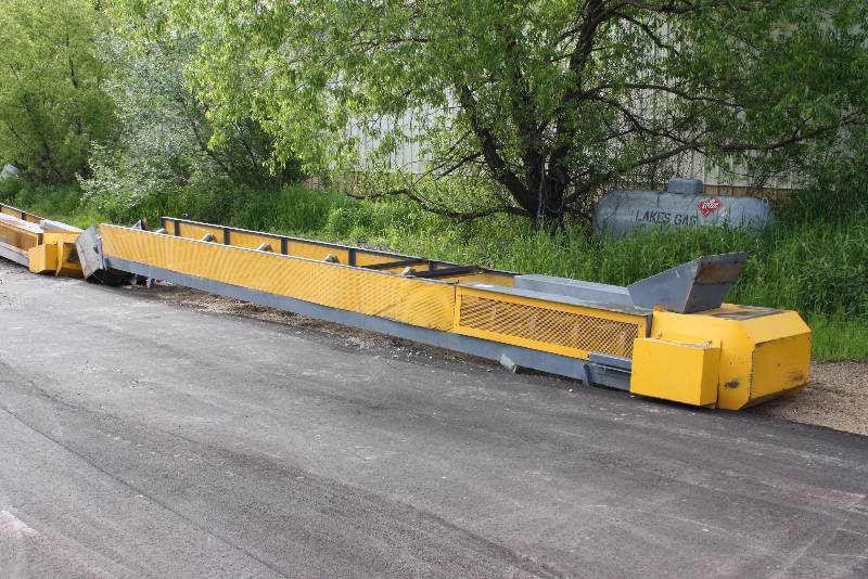 Cal-Fab Systems Inc. Commercial Conveyor Belt System wMetal Frame Flat-Loader Yellow 33 x 4 Tested & Operational Does Not Include Belt Size 325 Motor,Torque Speed Reducer, Class Rating 19.8HP at 2083RPM, Maximum Input Speed 2083, Ratio 25.