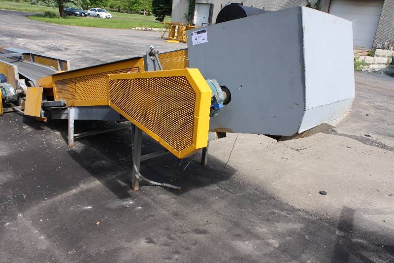 Cal-Fab Systems Inc. Commercial Conveyor Belt System wMetal Frame & Belt 45 Degree Loader wDispensing Bucket Tested & Operational 13 x 4 North American Electric Inc. ISO9001 AC Induction Motor, HP3 RPM1430, Max 1745, Cat. No. NA182T-3-4.