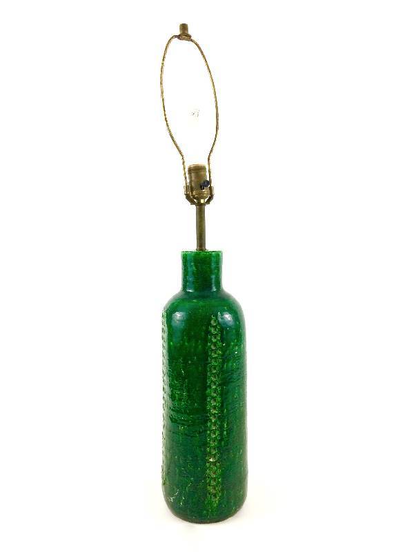 Vintage Green Glazed Pottery Based Table Lamp & Shade